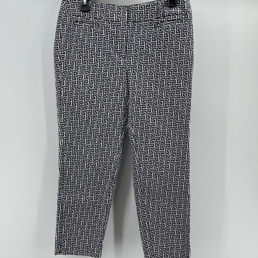 Ann Taylor LOFT Marisa Riviera Pants Womens 6 Navy Beige Geometric Greek Key